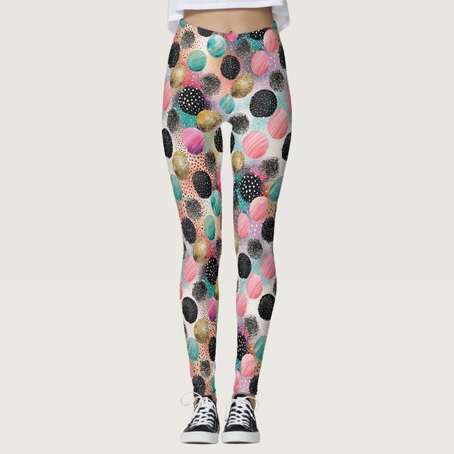 Legging Padrão do círculo abstrato - com brilho e manchas (Frente)
