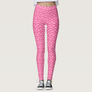 Legging Padrão do Coração Vermelho Rosa e Brilhante