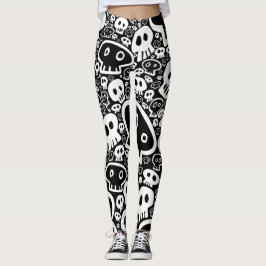 Legging Padrão do crânio branco em preto