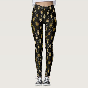 Legging Padrão do Dragão Argyle de Fantasia Negro e Dourad