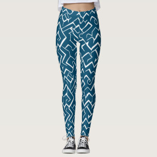 Legging Padrão do Espírito Azul e Branco Maze Moderno
