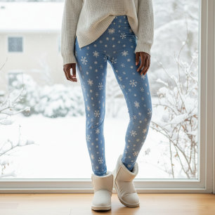 Legging Padrão do Floco de Neve de inverno Azul Claro Nata