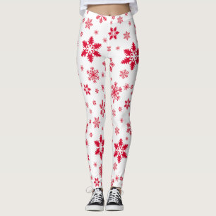 Legging Padrão do Floco de Neve, Flocos de Neve Vermelhos,