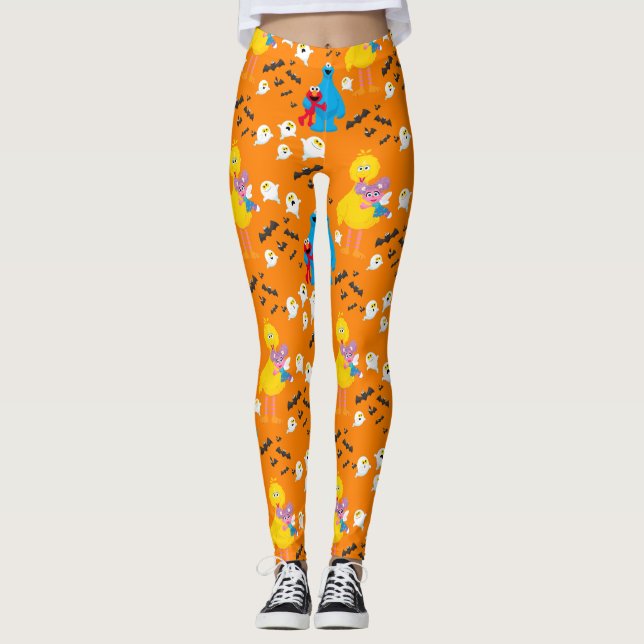 Legging Padrão do Halloween Bats & Ghosts Street Sesame St (Frente)