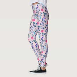 Legging Padrão do Jogador de Coletor Floral Rosa e Azul