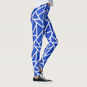 Legging Padrão do mosaico real azul e branco
