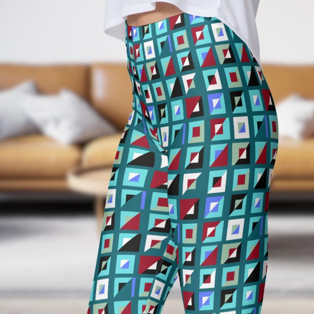Legging Padrão do mosaico verde-abstrato Teal (Signs on Dark Teal Leggings)