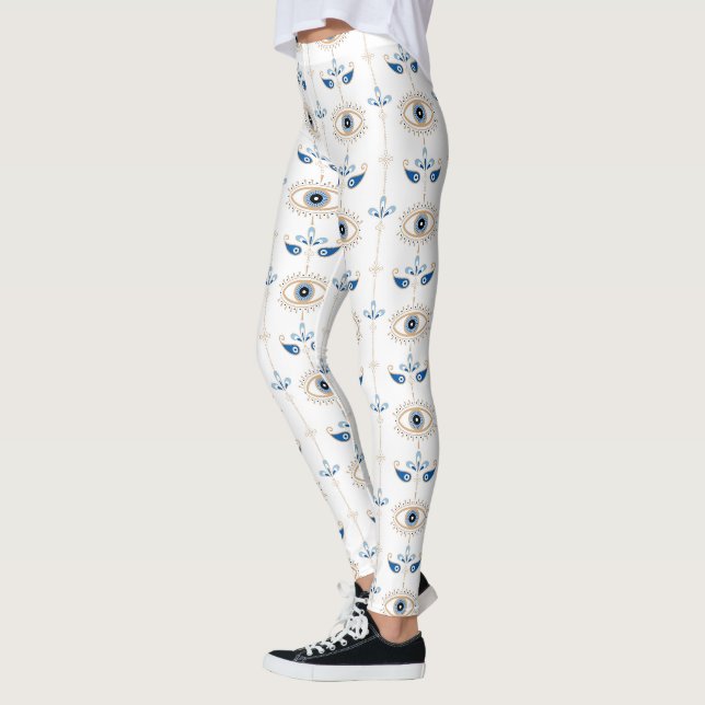 Legging Padrão do olho mau boêmio branco retrô (Esquerda)