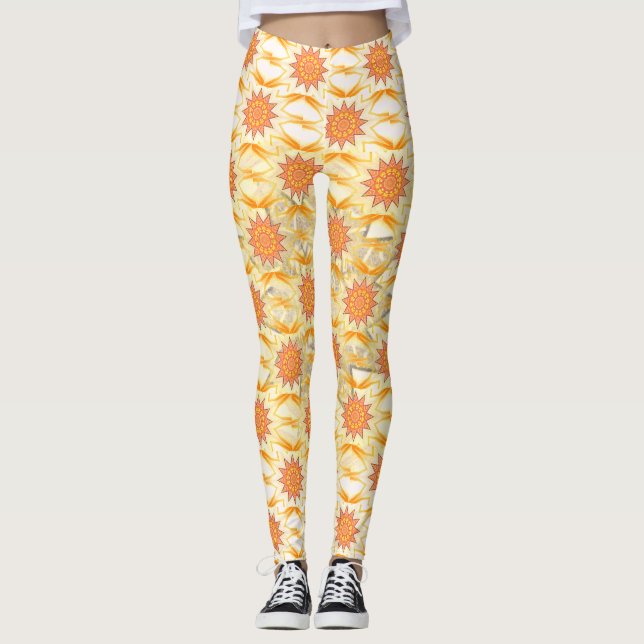 Legging Padrão do Sol Amarelo Marrom por toda parte (Frente)