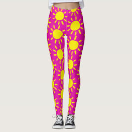 Legging Padrão do Sol de Verão Amarelo e Abstrato legal