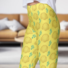 Legging Padrão do ventilador amarelo pavão elegante