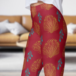 Legging Padrão do ventilador de peacock vermelho Elegante 