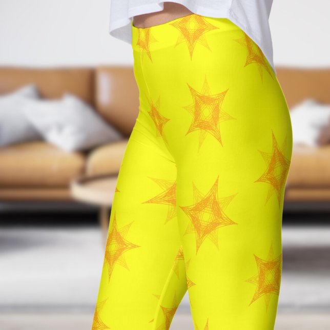 Legging Padrão Dourado amarelo-limão vibrante (Star on Lemon Glacier)
