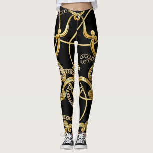 Legging Padrão Dourado Barroco Sem Costura