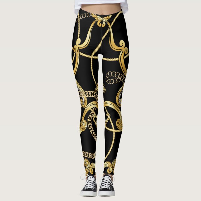 Legging Padrão Dourado Barroco Sem Costura (Frente)