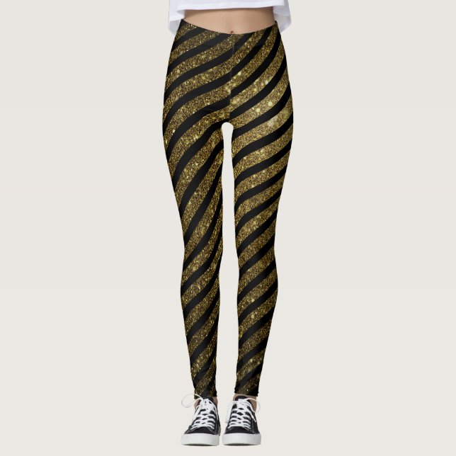 Legging Padrão Dourado brilhante de faixa branca de doce p (Frente)
