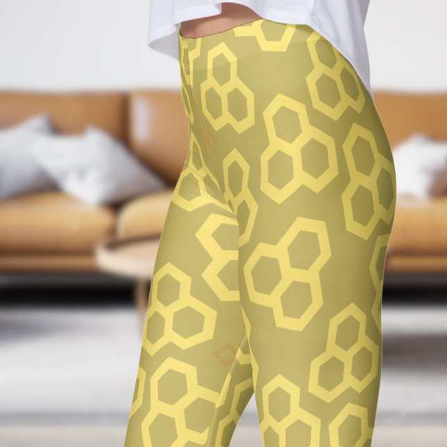 Legging Padrão Dourado da casa de mel de Vegas vibrante (Honey Home on Vegas Gold)