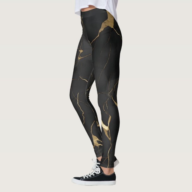 Legging Padrão Dourado de espiral de mármore preto (Esquerda)