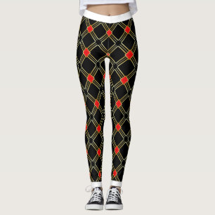 Legging Padrão Dourado de faixas de cruz preto