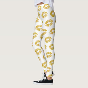Legging Padrão Dourado de Lábios com brilho