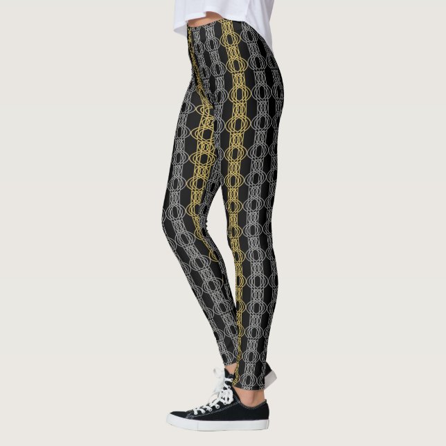 Legging Padrão Dourado prateado em preto (Esquerda)