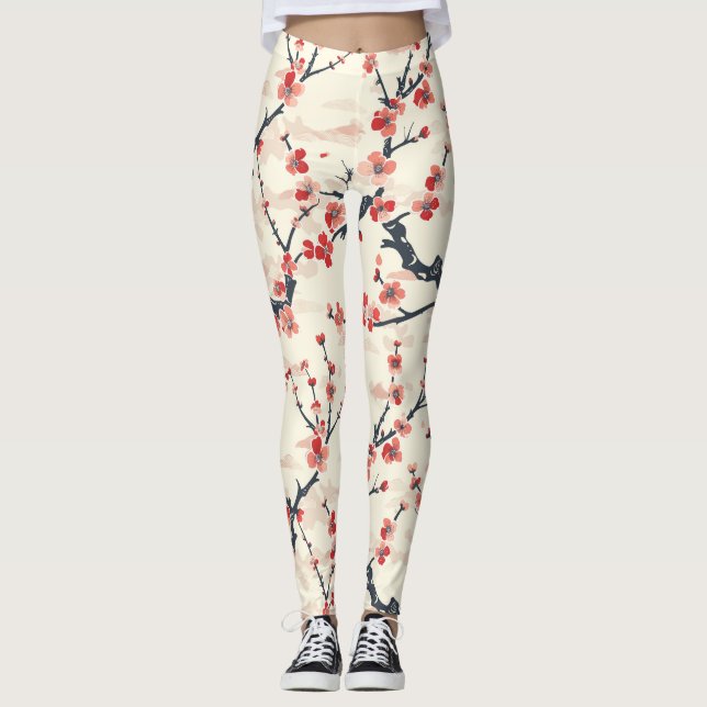 Legging Padrão Elegante De Flor De Cereja Sem Costura (5) (Frente)