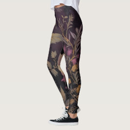 Legging padrão elegante de flor escura
