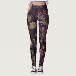 Legging padrão elegante de flor escura