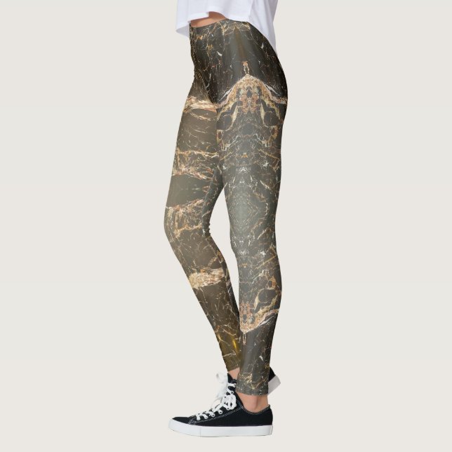Legging Padrão elegante de mármore preto e dourado (Esquerda)