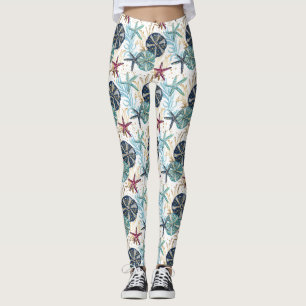 Legging Padrão Elegante de Tesouros Azuis e Dourados do Oc