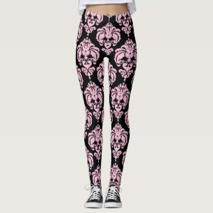 Legging Padrão Elegante Moderno Chic Damasco Rosa e Preto