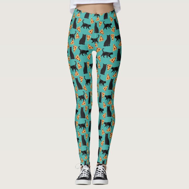 Legging Padrão engraçado de pizza e gato (Frente)