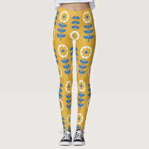 Legging Padrão Escandinavo da Flor Estilizada
