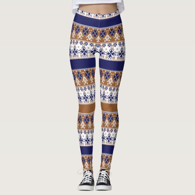 Legging Padrão escandinavo liso e escandinavo azul (Frente)