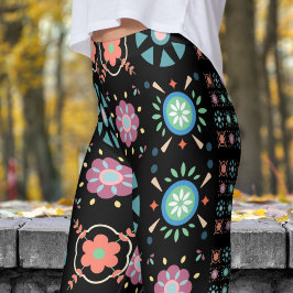 Legging Padrão Escandinavo Negro impressionante