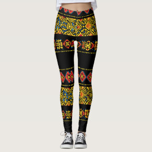 Legging Padrão Eslavo Amarelo Negro