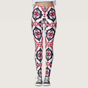 Legging Padrão Eslavo Branco Vermelho