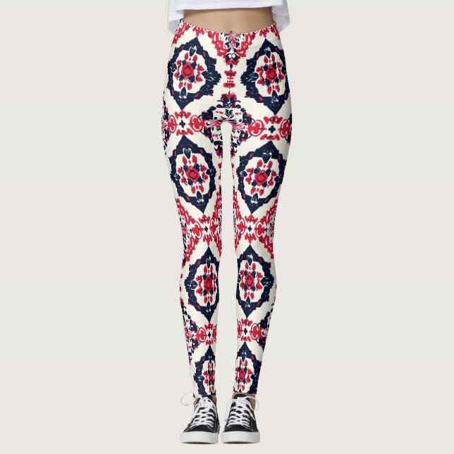 Legging Padrão Eslavo Branco Vermelho (Frente)
