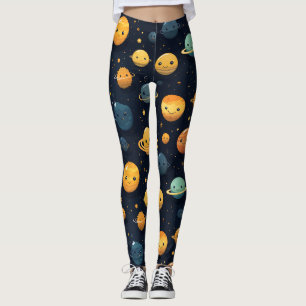 Legging Padrão Espacial dos Planetas Engraçados