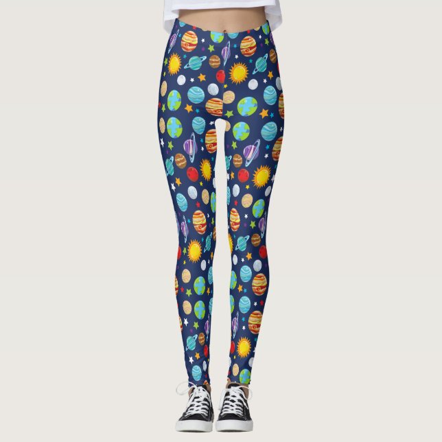 Legging Padrão Espacial, Planetas, Estrelas, Cosmos, Galáx (Frente)