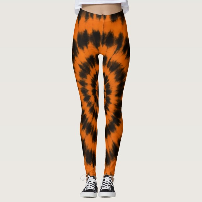 Legging Padrão Espiral Negro e Laranja-Corante de Hallowee (Frente)