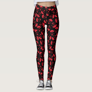 Legging Padrão estético do crânio vermelho e preto escuro