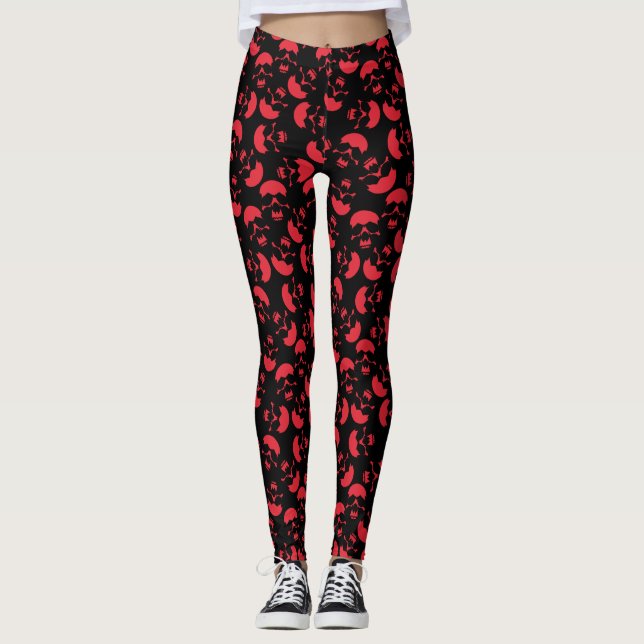 Legging Padrão estético do crânio vermelho e preto escuro (Frente)