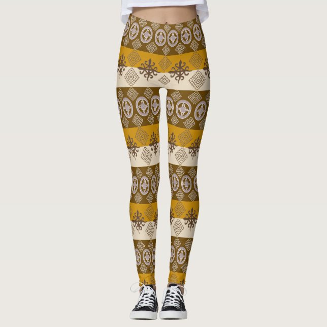 Legging Padrão étnico-africano com símbolos de Adinkra (Frente)