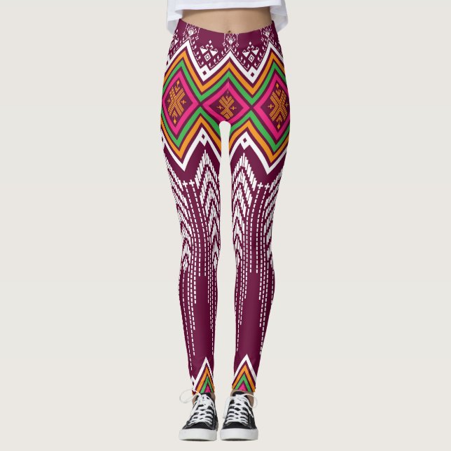 Legging Padrão Étnico Geométrico Tradicional (Frente)