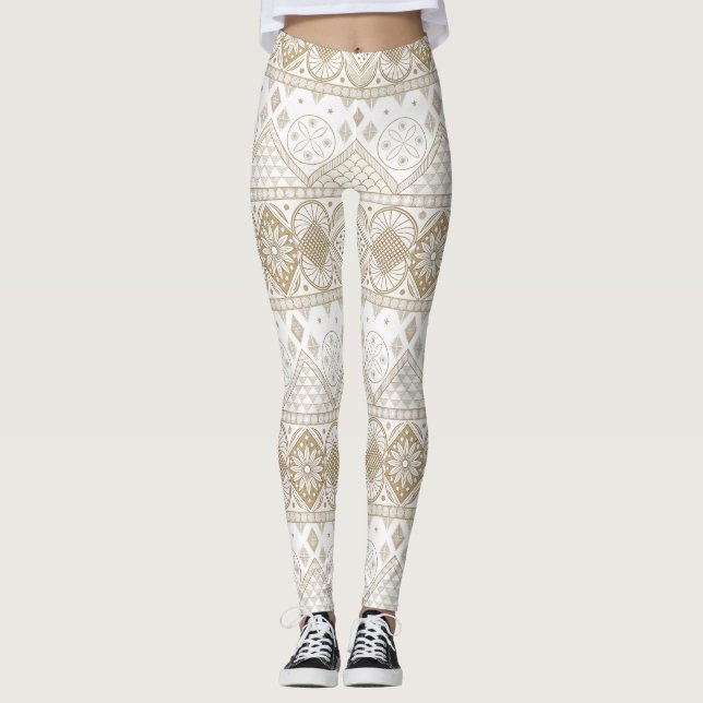 Legging Padrão Etnico Geométrico Tribal Floral Sem Costura (Frente)