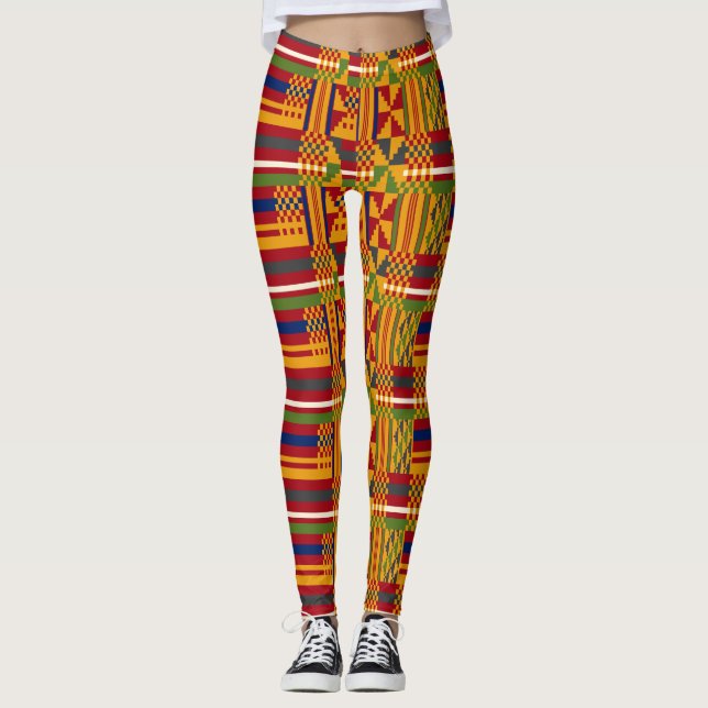 Legging Padrão Étnico Kente - Têxtil Africano Vibrante (Frente)