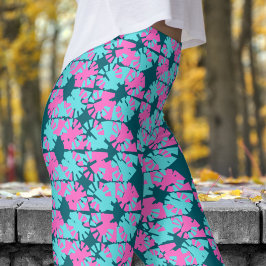 Legging Padrão Fabuloso de Desvio de Fase Azul-Teal Escuro