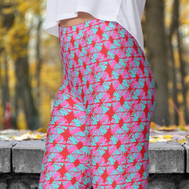 Legging Padrão Fabuloso de Desvio em Fase Vermelha Brilhan (Phase Shift on Bright Red Leggings)