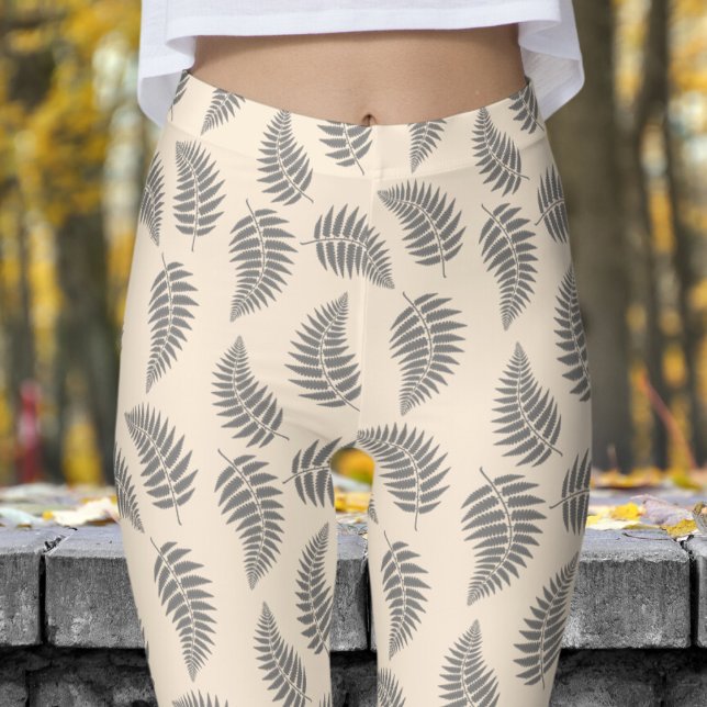 Legging Padrão Fabuloso de Fern Branco (Antique White Fern )